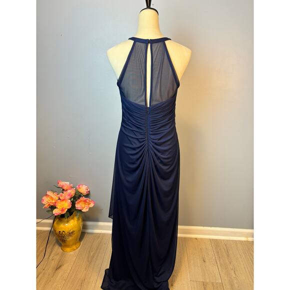 David’s Bridal NWT Sleeveless Long Mesh Dress Illusion Neckline Navy Sz. 10 - Picture 3 of 9